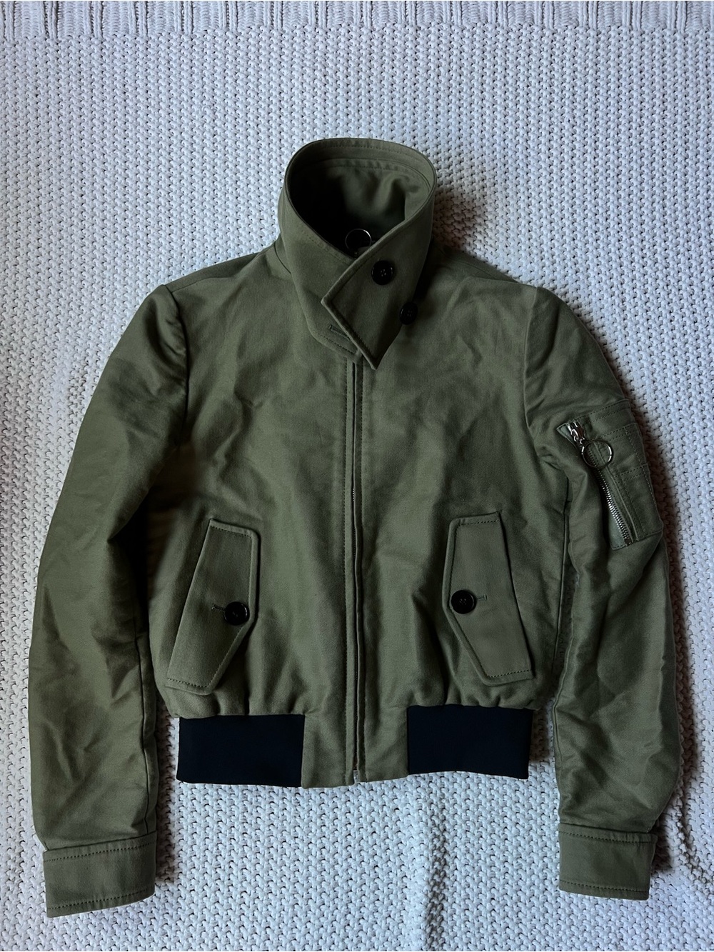 Victoria Beckham Jeans Bomber Harrington Canvas Green Jacket Made Portugal Sz 4 - Picture 6 of 9